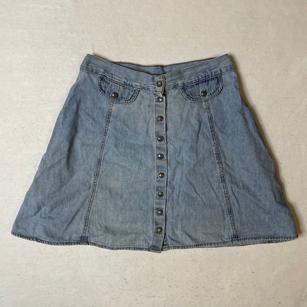 Vintage Manager Denim Skirt Button Front A Line Light Wash‎ Mini Womens 28 Waist